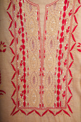 Tissue Silk- UnStitched 3 Pc Suit Set-Golden